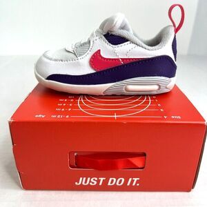 Nike Max 90 Crib(CB)  Size 4C CI0424-100 White/Flamingo-Grey‎ Fog Toddler Shoe